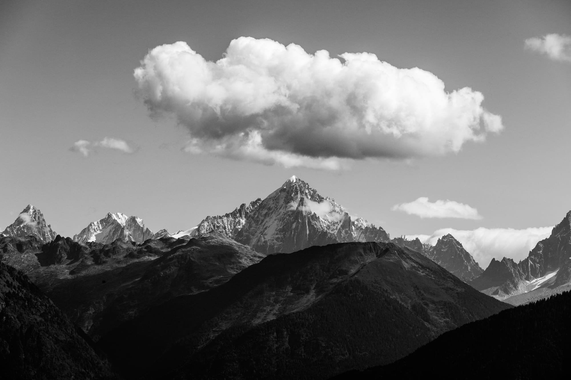 Paysage en noir blanc sur l'aiguille Verte le 22 Septembre 2024